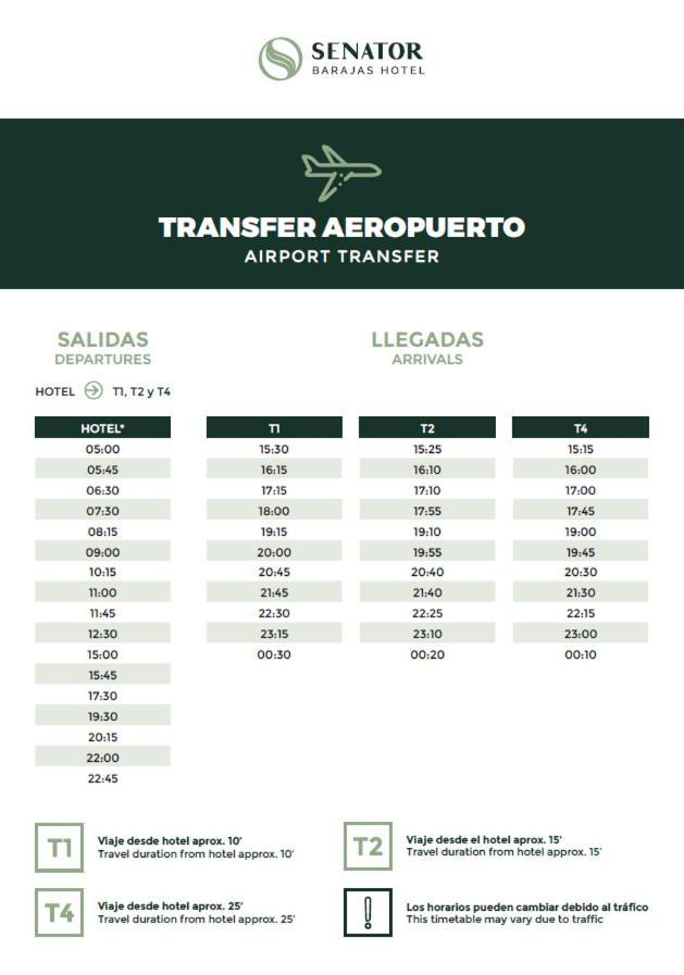 Senator Barajas Hotel Madrid Ngoại thất bức ảnh Transfer Timetable